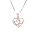 (100015A) White Cubic Zirconia Heart Pendant Necklace In Sterling Silver and Rose Gold Plate