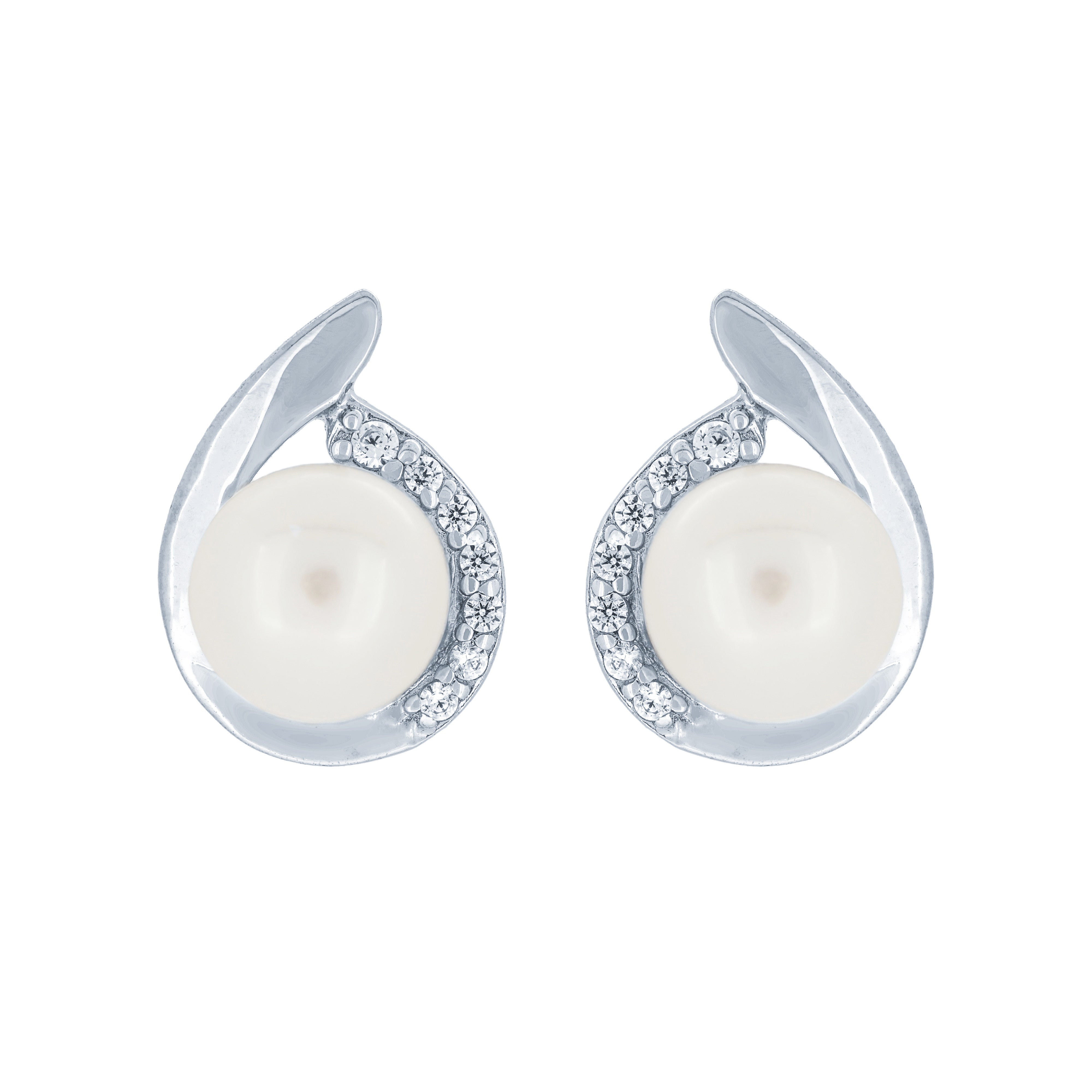 (100020) 6-6.5mm Freshwater Cultured Pearl White Cubic Zirconia Stud Earrings In Sterling Silver