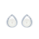 (100023) 6-6.5mm Freshwater Cultured Pearl White Cubic Zirconia Stud Earrings In Sterling Silver
