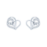 (100056) White Cubic Zirconia Heart Stud Earrings In Sterling Silver