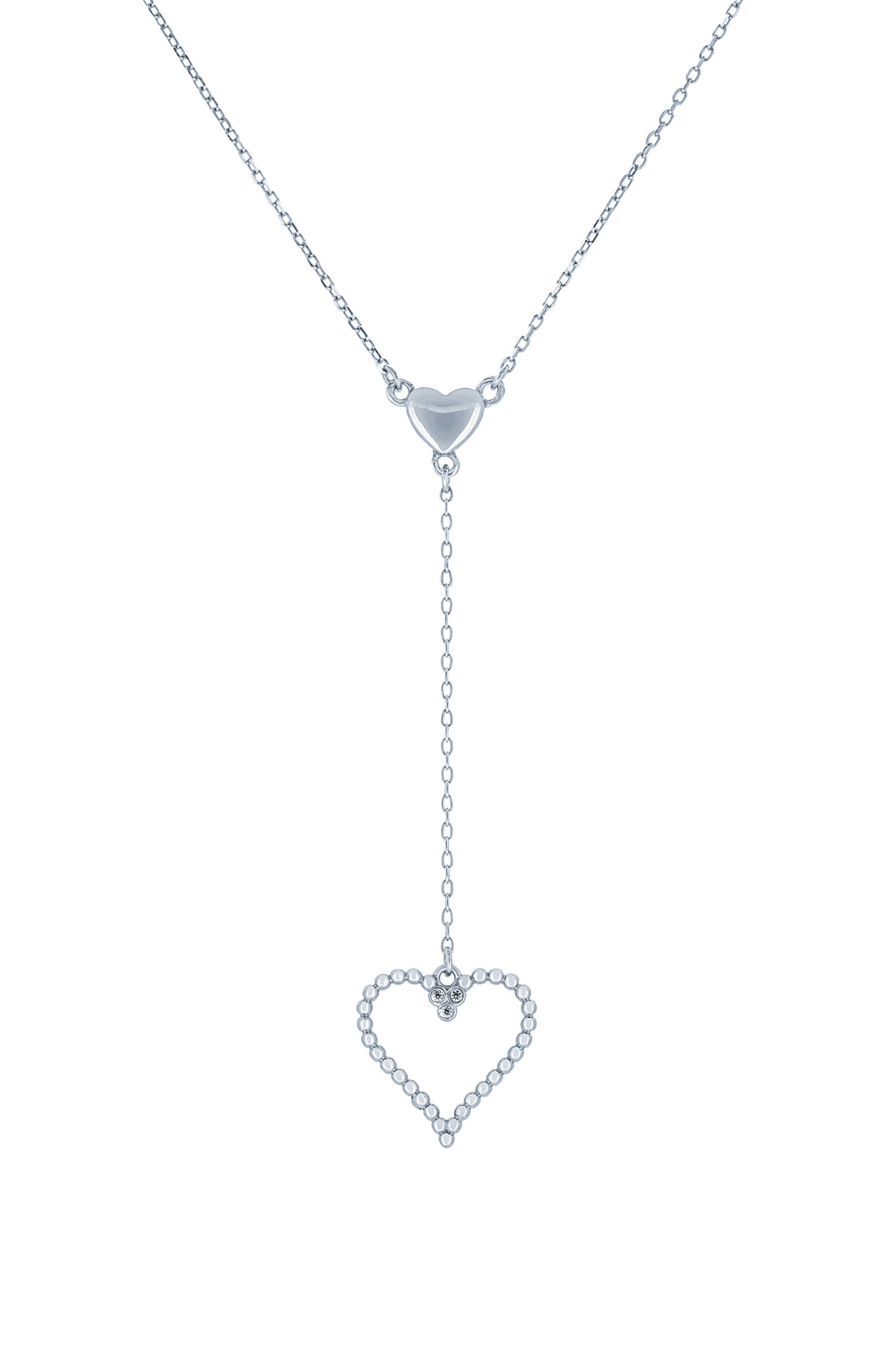 (100073) White Cubic Zirconia Hearts Necklace In Sterling Silver