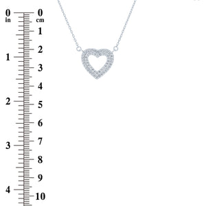 (100081) White Cubic Zirconia  Double Layers Hearts Pendant Necklace In Sterling Silver