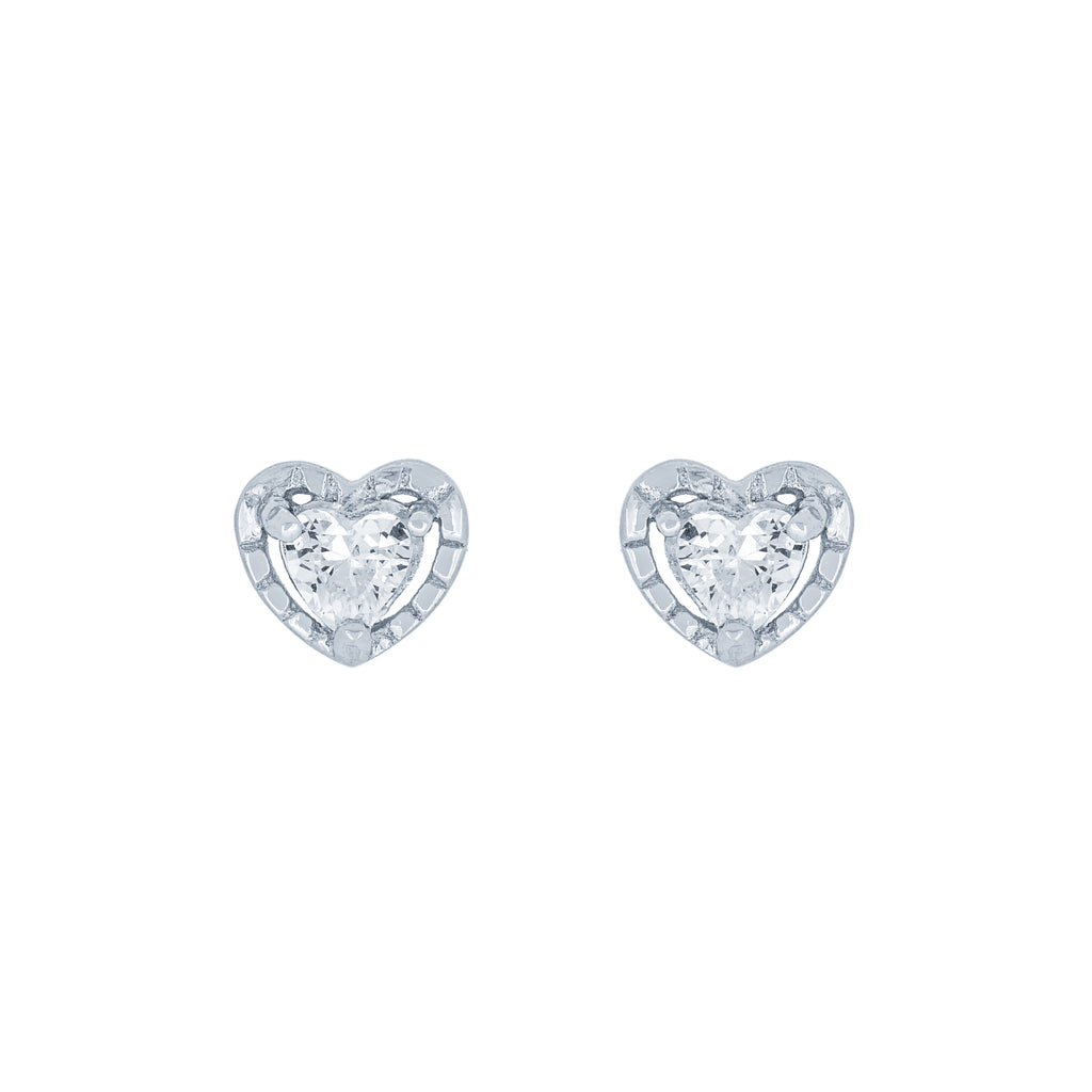 (100098) White Cubic Zirconia Heart Stud Earrings In Sterling Silver