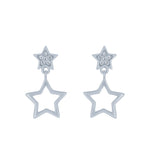 (100102) White Cubic Zirconia Stars Stud Earrings In Sterling Silver