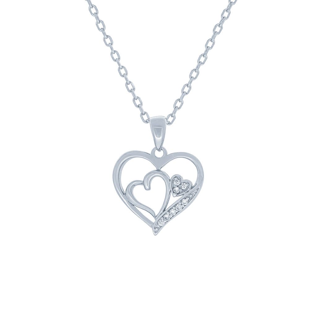 (100153) White Cubic Zirconia Heart Pendant Necklace In Sterling Silver