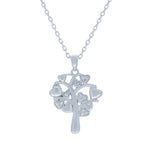 (100156) White Cubic Zirconia Tree Of Life Heart Pendant Necklace In Sterling Silver