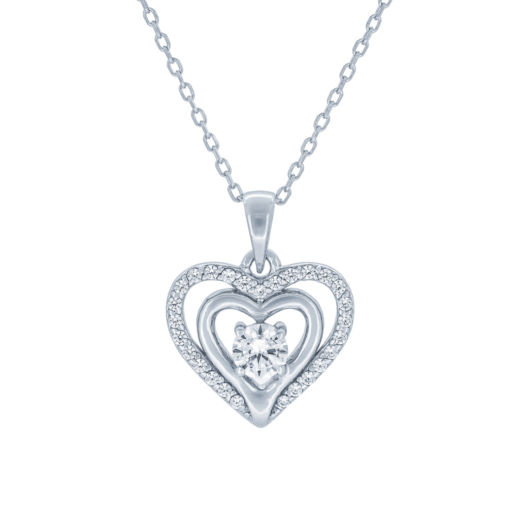 (100001) White Cubic Zirconia Heart Pendant Necklace In Sterling Silver