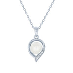 (100003) 7-7.5mm Freshwater Cultured Pearl White Cubic Zirconia Pendant Necklace In Sterling Silver