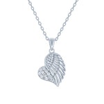 (100004) White Cubic Zirconia Heart With Angel Wing Pendant Necklace In Sterling Silver