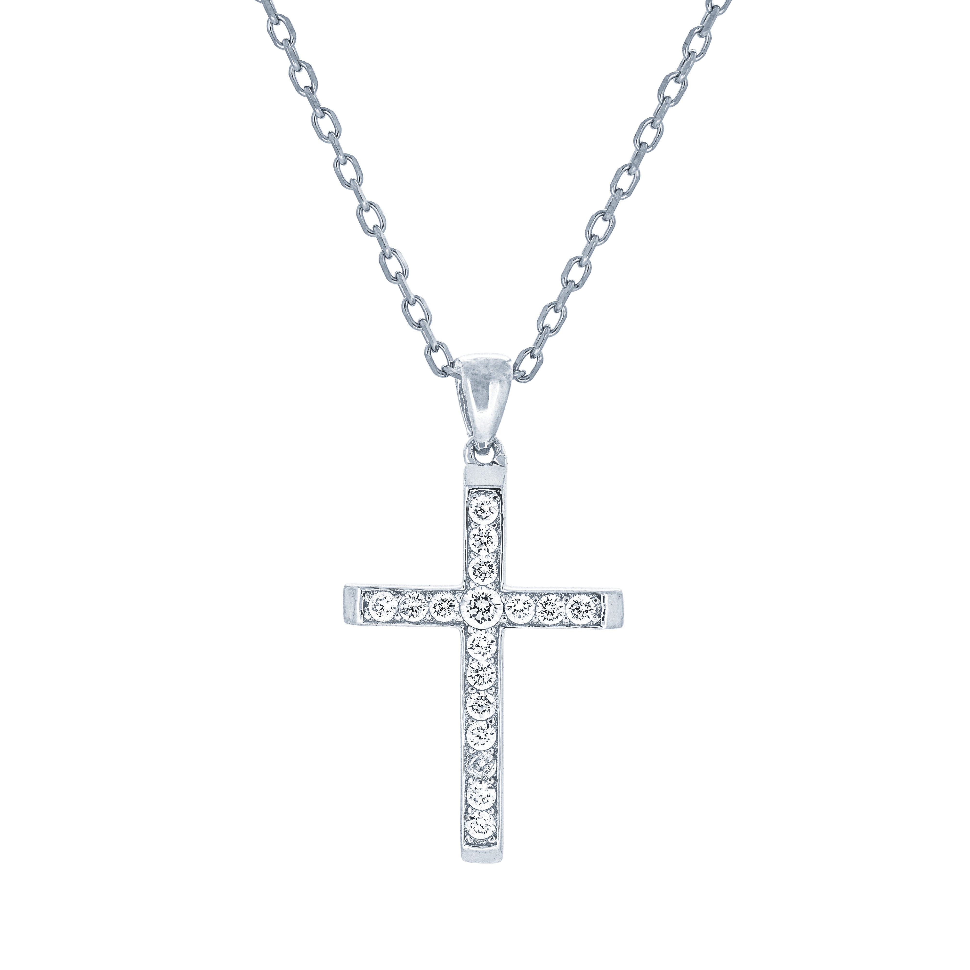 (100006) White Cubic Zirconia Cross Pendant Necklace