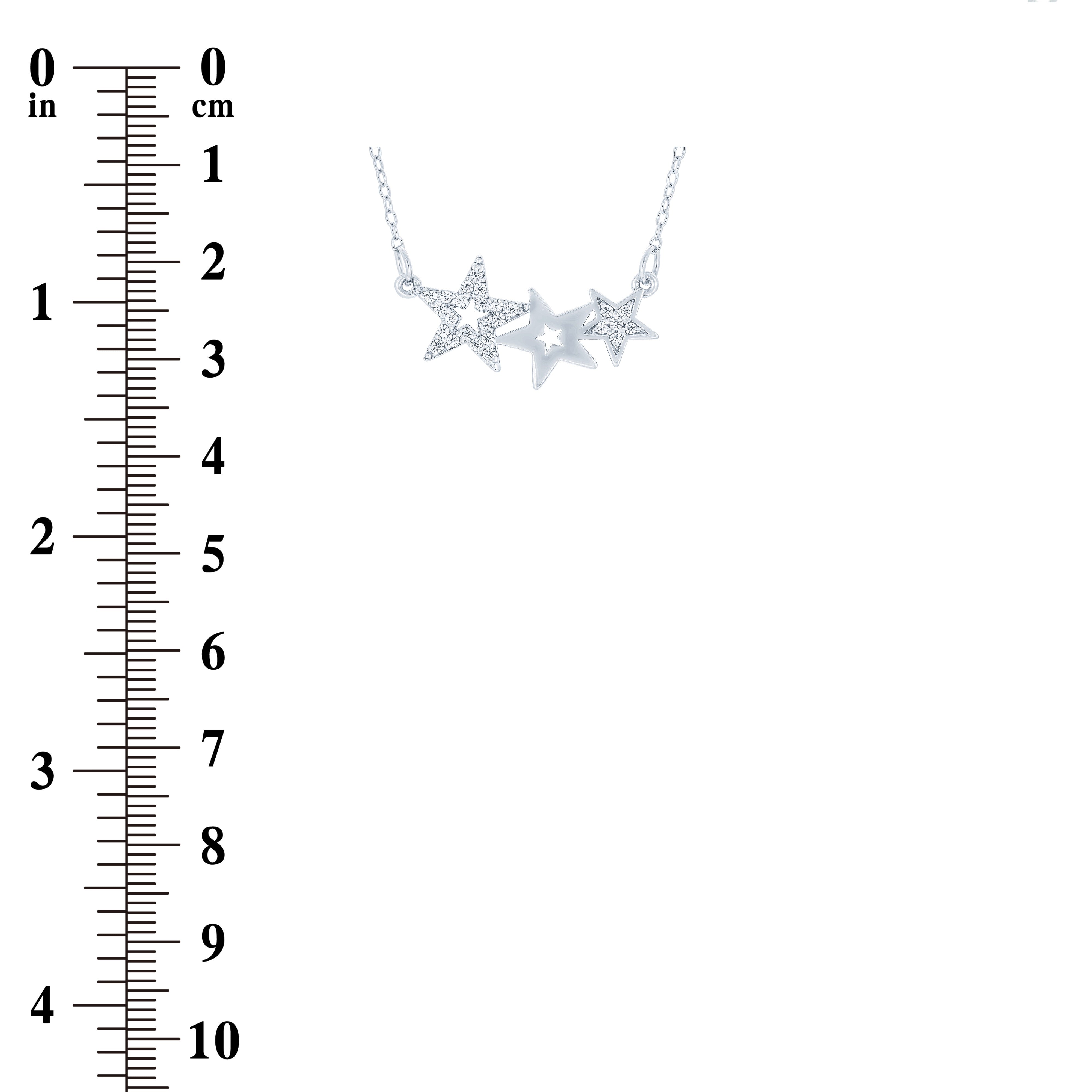 (100008) White Cubic Zirconia Stars Necklace In Sterling Silver