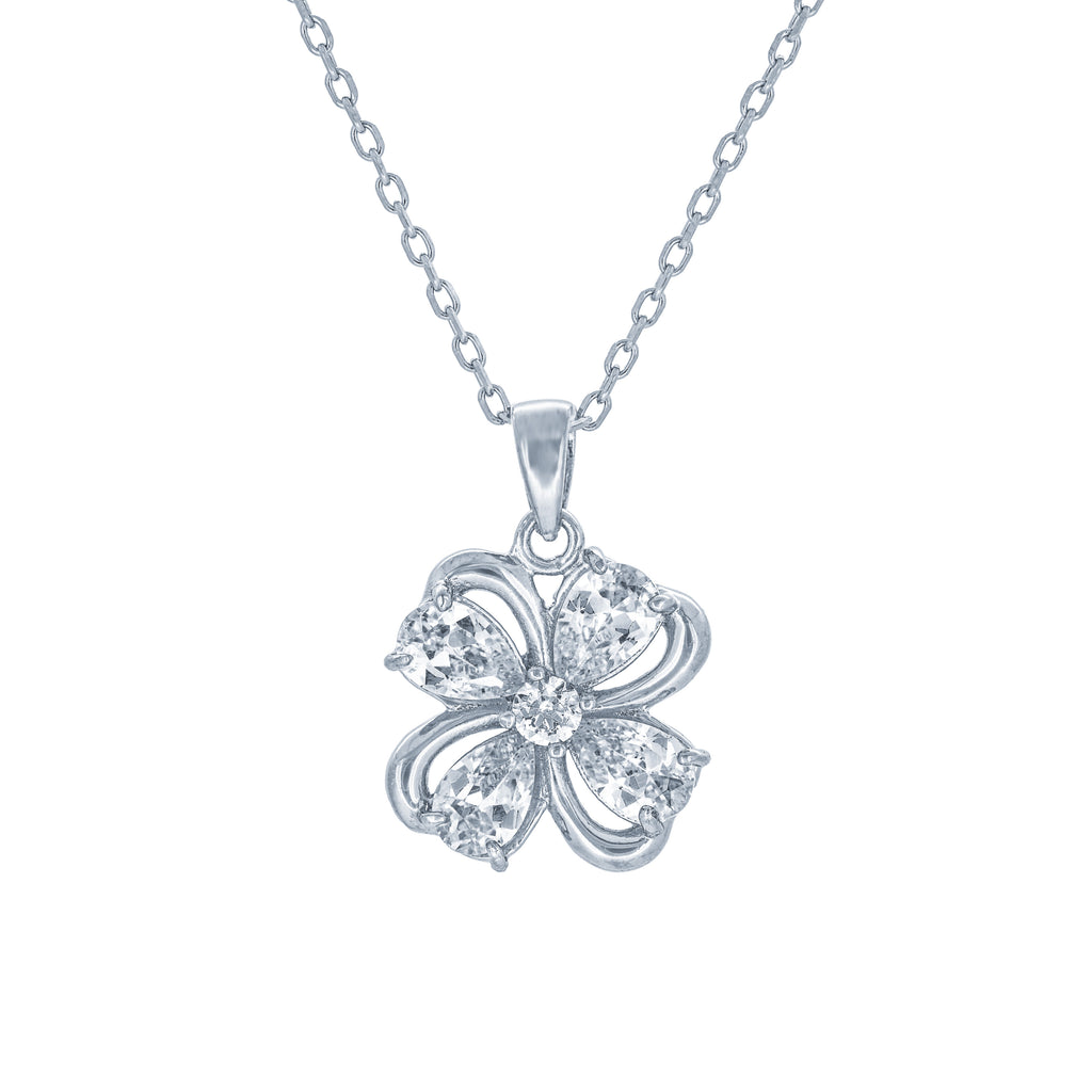 (100011) White Cubic Zirconia Pendant Necklace In Sterling Silver