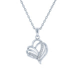 (100012) White Cubic Zirconia Heart Pendant Necklace In Sterling Silver