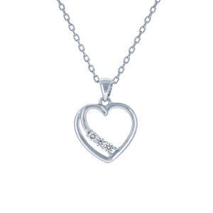(100014) White Cubic Zirconia Heart Pendant Necklace In Sterling Silver