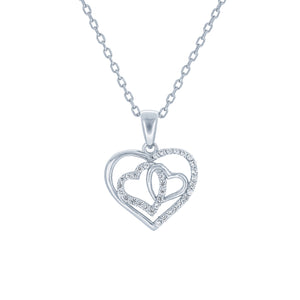 (100015) White Cubic Zirconia Heart Pendant Necklace In Sterling Silver