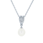 (100016) 8-8.5mm Freshwater Cultured Pearl White Cubic Zirconia Pendant Necklace In Sterling Silver