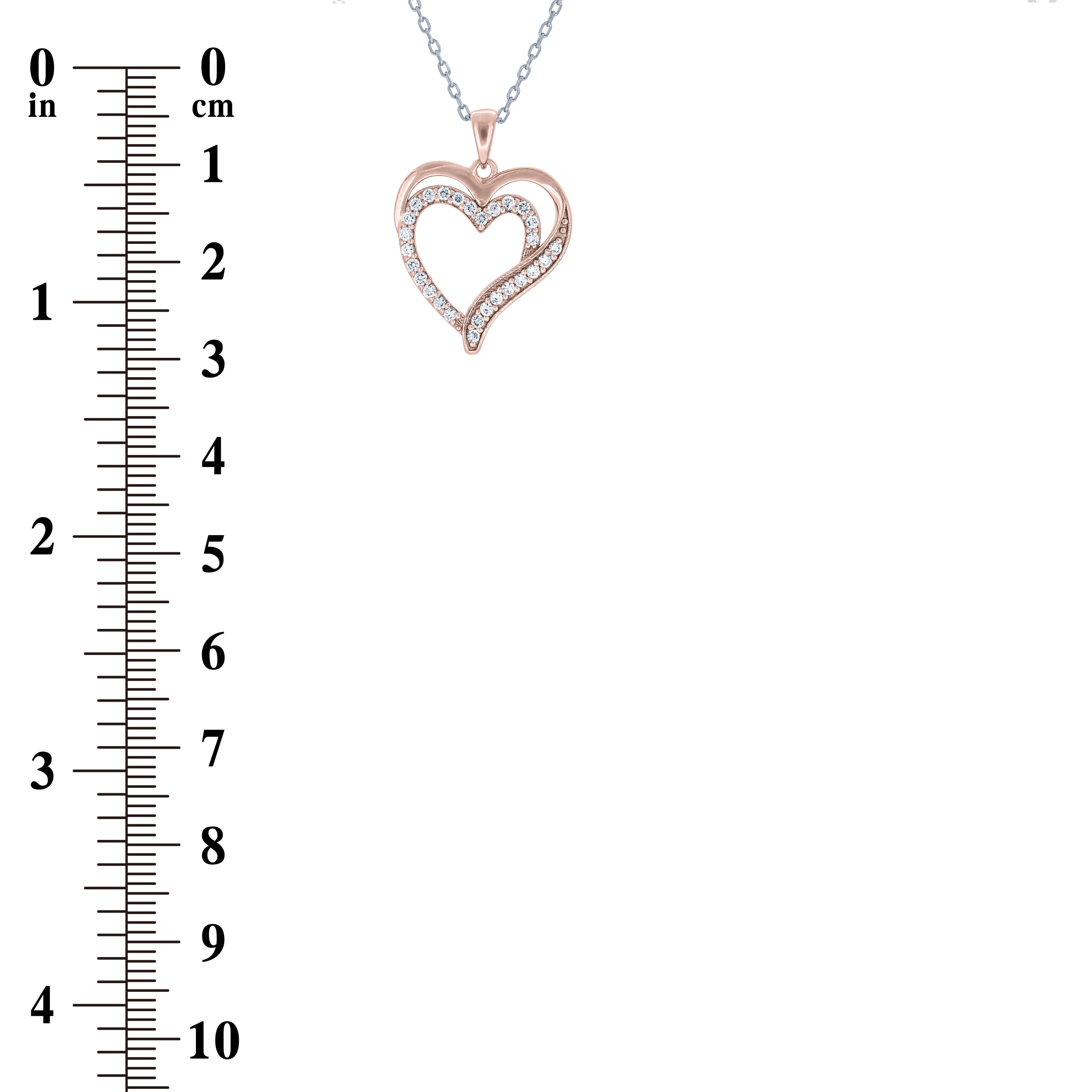 (100017A) White Cubic Zirconia Heart Pendant Necklace In Sterling Silver and Rose Gold Plate