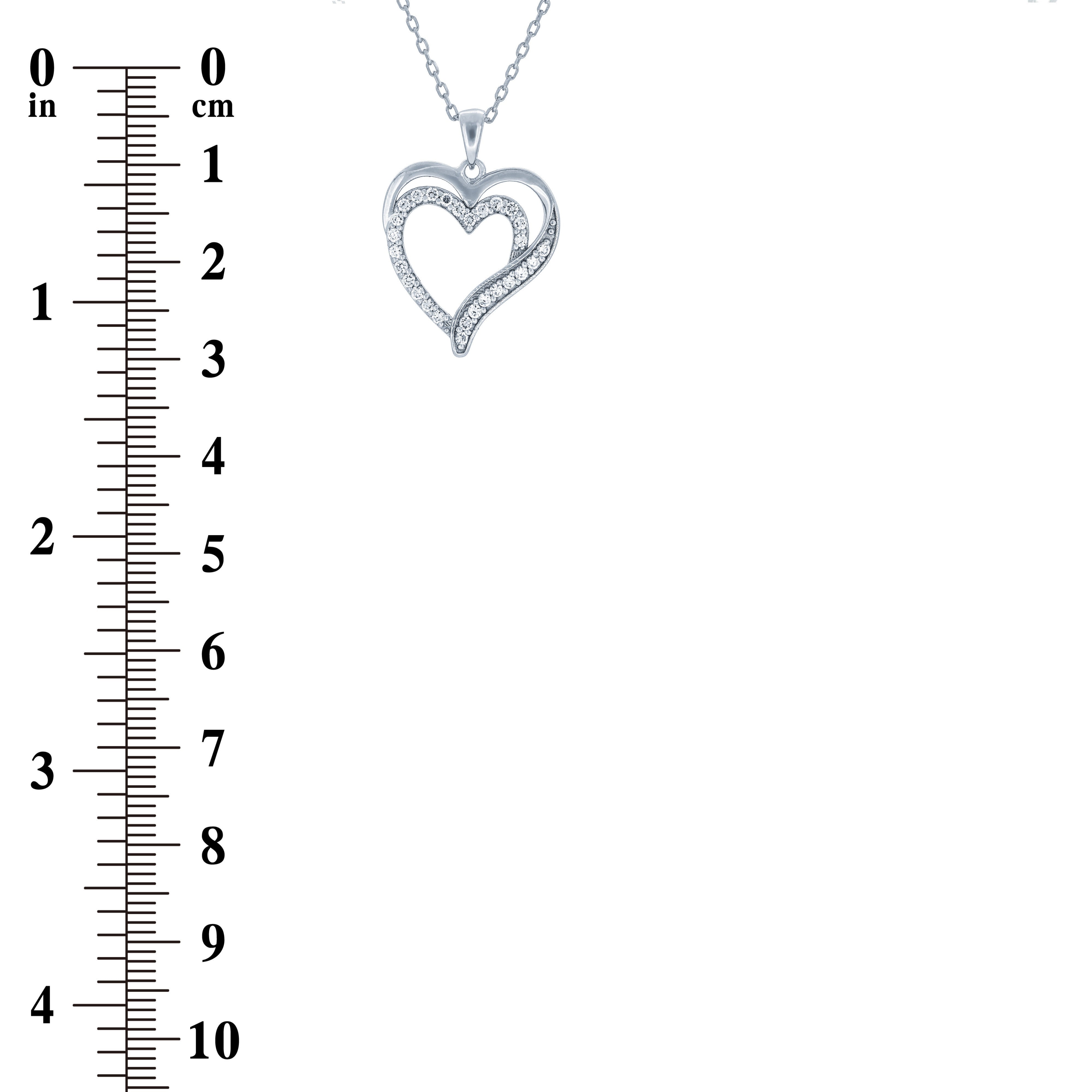 (100017) White Cubic Zirconia Heart Pendant Necklace In Sterling Silver