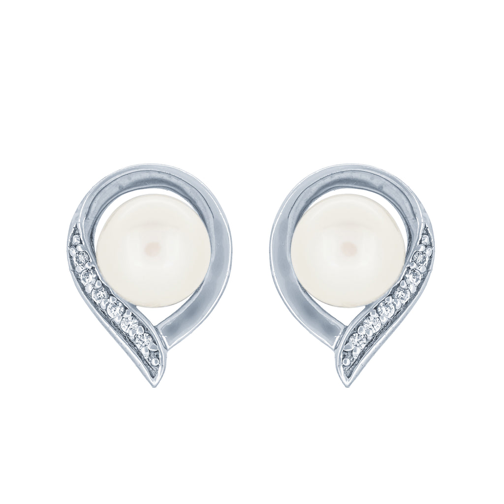 (100019) 6-6.5mm Freshwater Cultured Pearl White Cubic Zirconia Stud Earrings In Sterling Silver