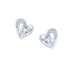 (100021) White Cubic Zirconia Heart Stud Earrings In Sterling Silver