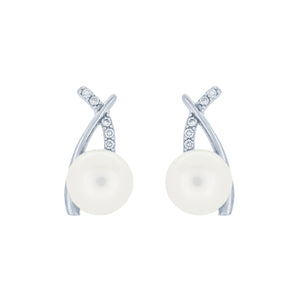 (100024) 6-6.5mm Freshwater Cultured Pearl White Cubic Zirconia Stud Earrings In Sterling Silver