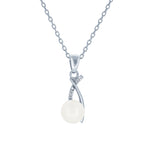 (100025) 7-7.5mm Freshwater Cultured Pearl White Cubic Zirconia Pendant Necklace In Sterling Silver