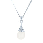 (100027) 8-8.5mm Freshwater Cultured Pearl White Cubic Zirconia Pendant Necklace In Sterling Silver
