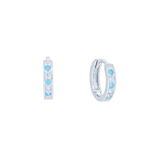 (100029) Simulated Aquamarine & White Cubic Zirconia 12mm Hoop Earrings In Sterling Silver