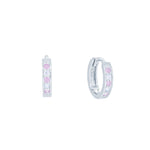 (100030) Simulated Pink Sapphire & White Cubic Zirconia 12mm Hoop Earrings In Sterling Silver