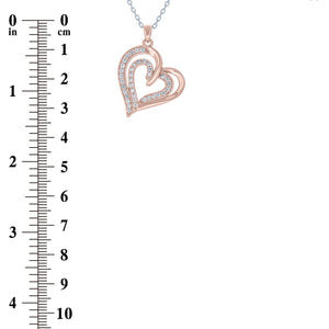 (100033A) White Cubic Zirconia Heart Pendant Necklace In Sterling Silver and Rose Gold Plate
