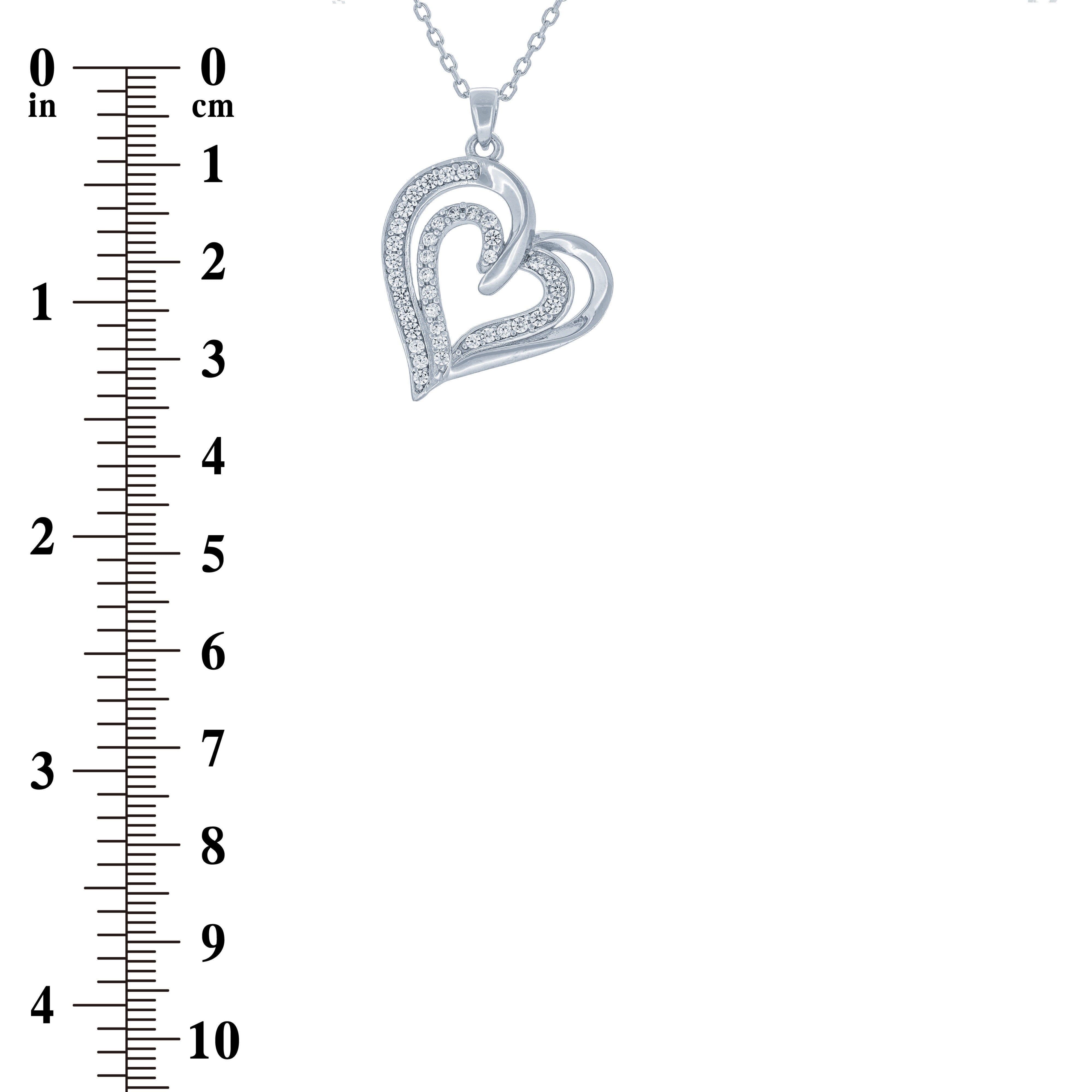 (100033) White Cubic Zirconia Heart Pendant Necklace In Sterling Silver