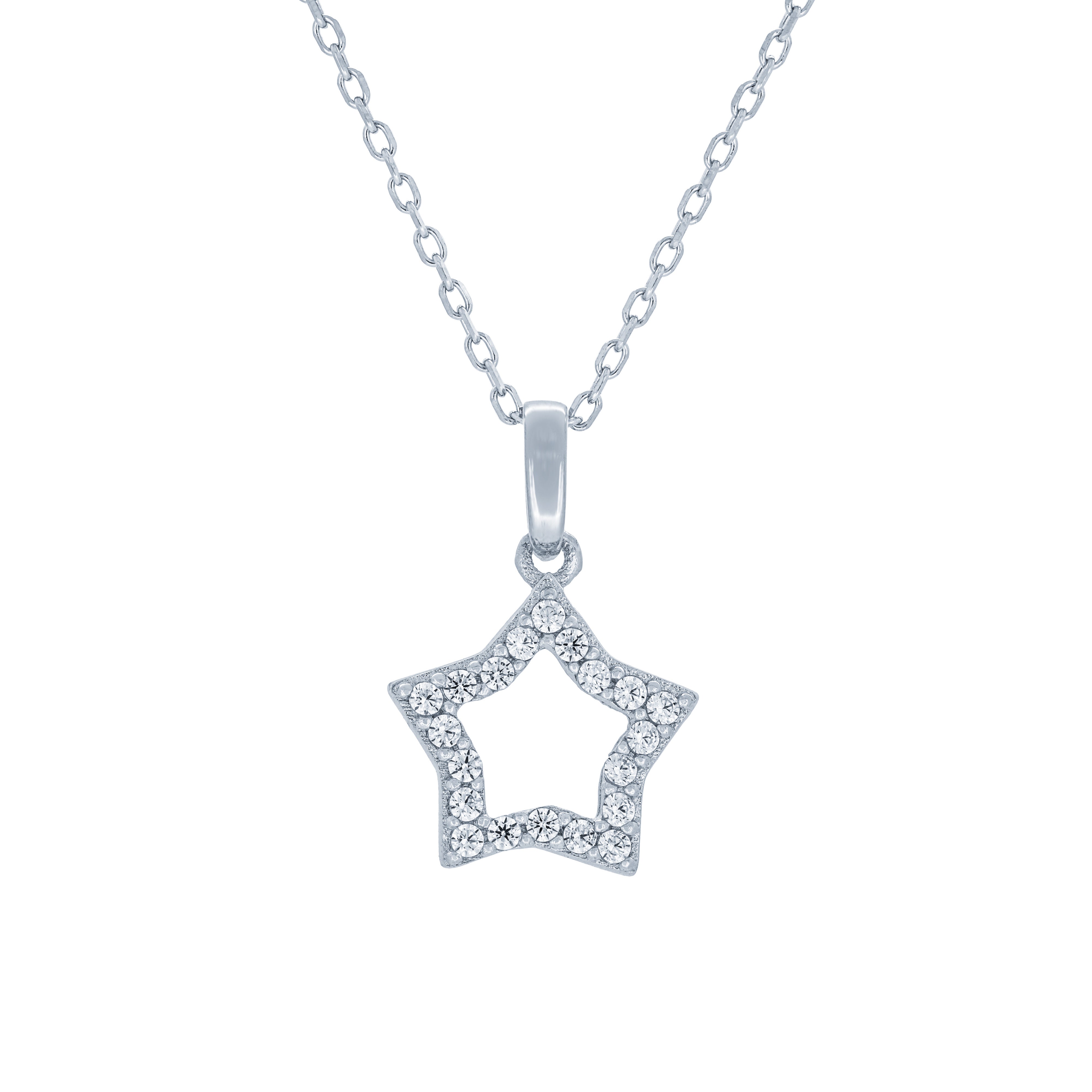 (100036) White Cubic Zirconia Star Pendant Necklace In Sterling Silver