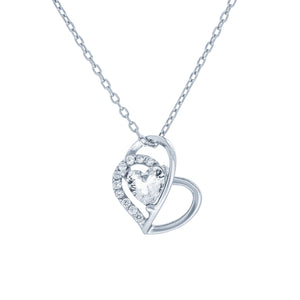 (100038) White Cubic Zirconia Heart Pendant Necklace In Sterling Silver