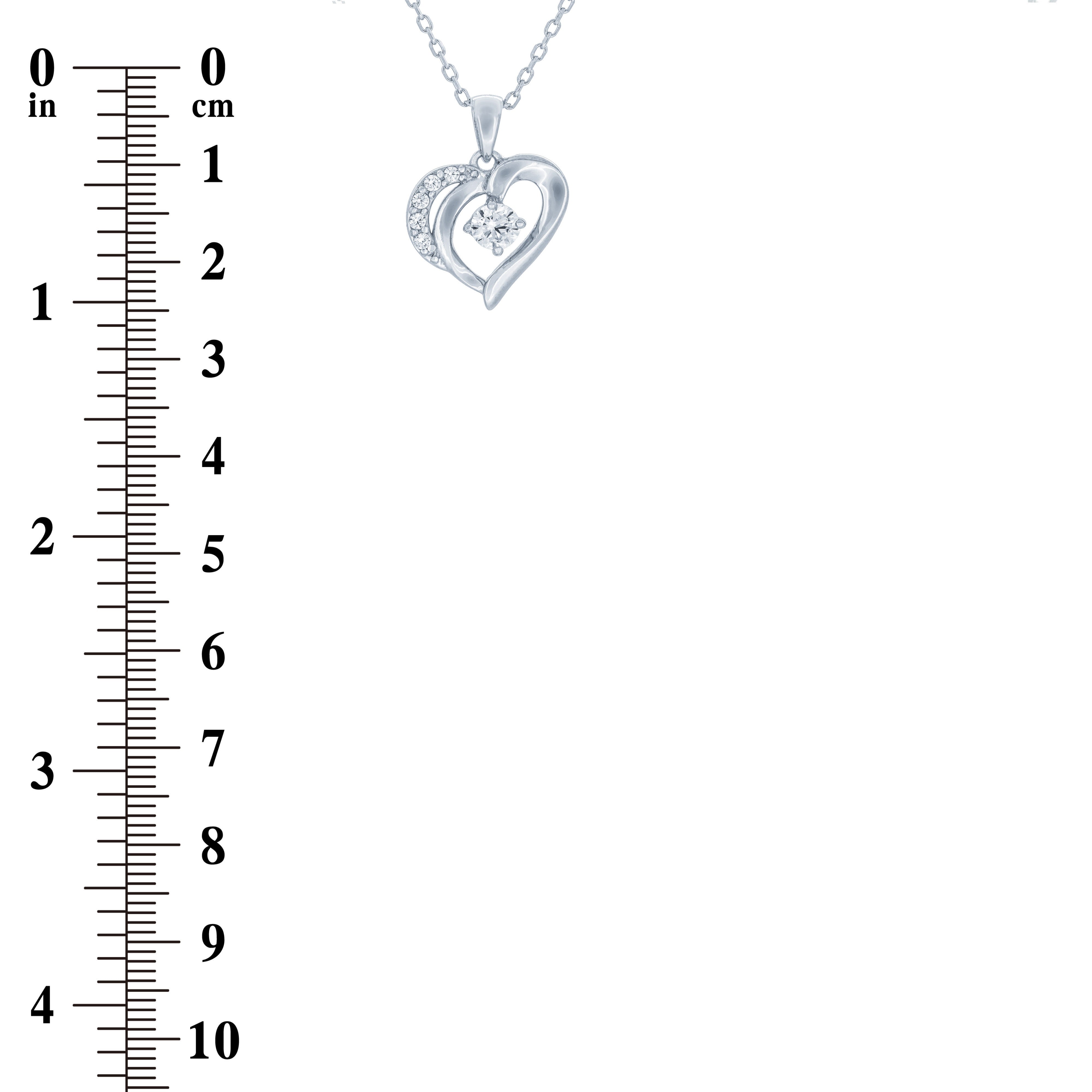 (100039) White Cubic Zirconia Heart Pendant Necklace In Sterling Silver