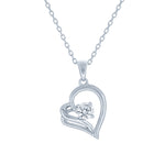 (100041) White Cubic Zirconia Heart Pendant Necklace In Sterling Silver