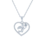 (100044) White Cubic Zirconia Angel Heart Pendant Necklace In Sterling Silver