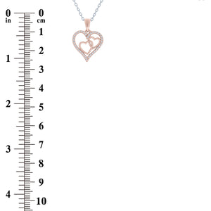 (100045A) White Cubic Zirconia Heart Pendant Necklace In Sterling Silver and Rose Gold Plate