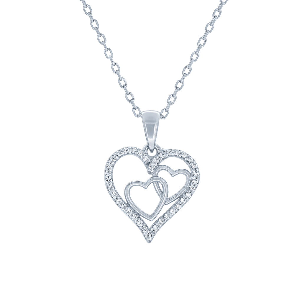 (100045) White Cubic Zirconia Heart Pendant Necklace In Sterling Silver