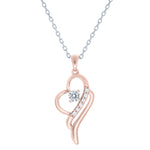 (100047A) White Cubic Zirconia Heart Pendant Necklace In Sterling Silver and Rose Gold Plate