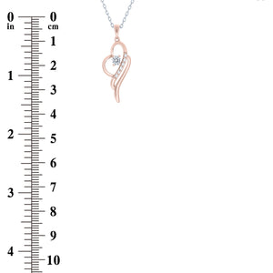 (100047A) White Cubic Zirconia Heart Pendant Necklace In Sterling Silver and Rose Gold Plate