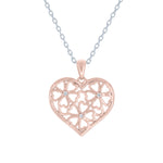 (100048A) White Cubic Zirconia Flower Pendant Necklace In Sterling Silver And Rose Gold Plate