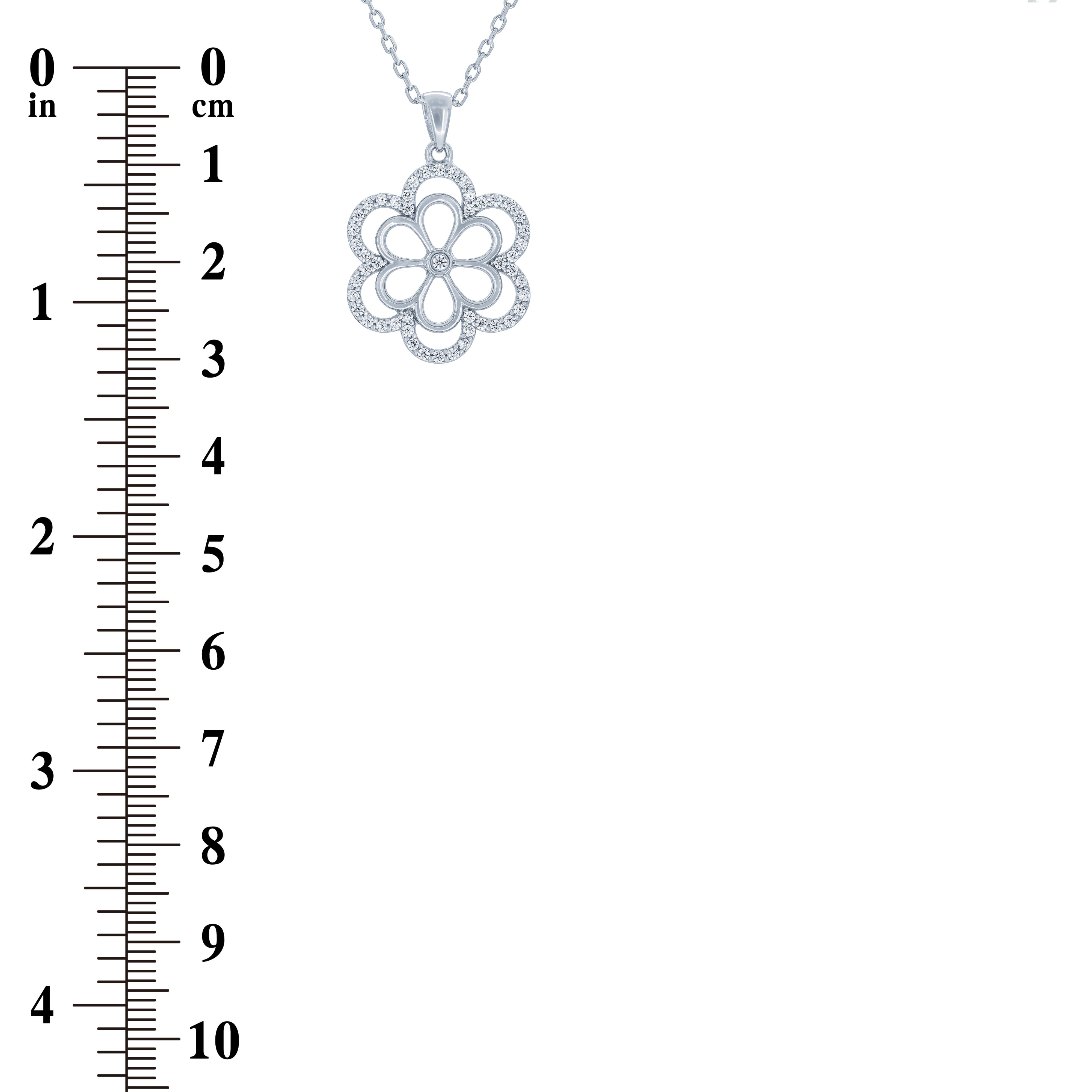 (100049) White Cubic Zirconia Flower Pendant Necklace In Sterling Silver