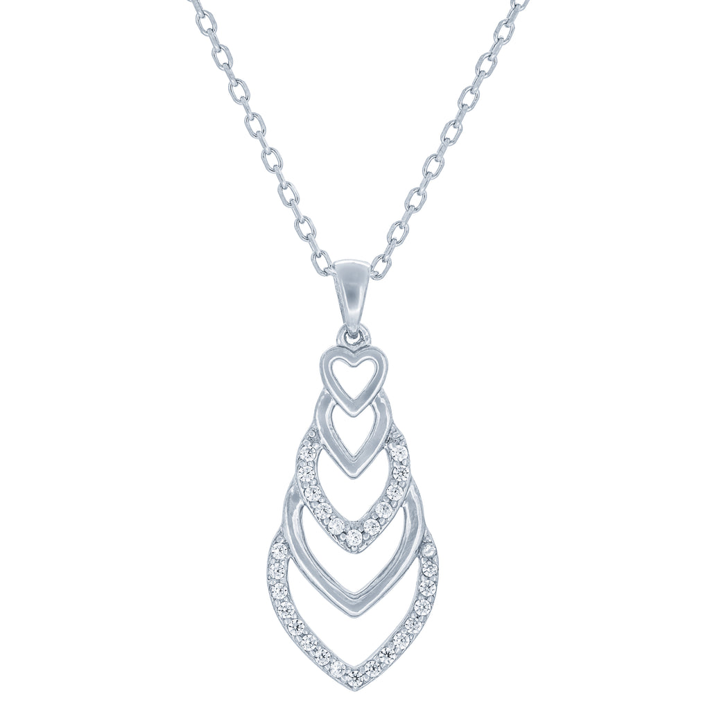 (100050) White Cubic Zirconia Pendant Necklace In Sterling Silver