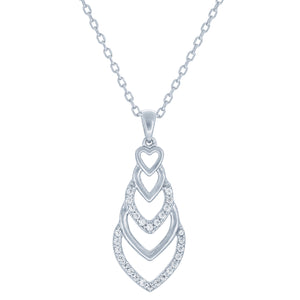 (100050) White Cubic Zirconia Pendant Necklace In Sterling Silver