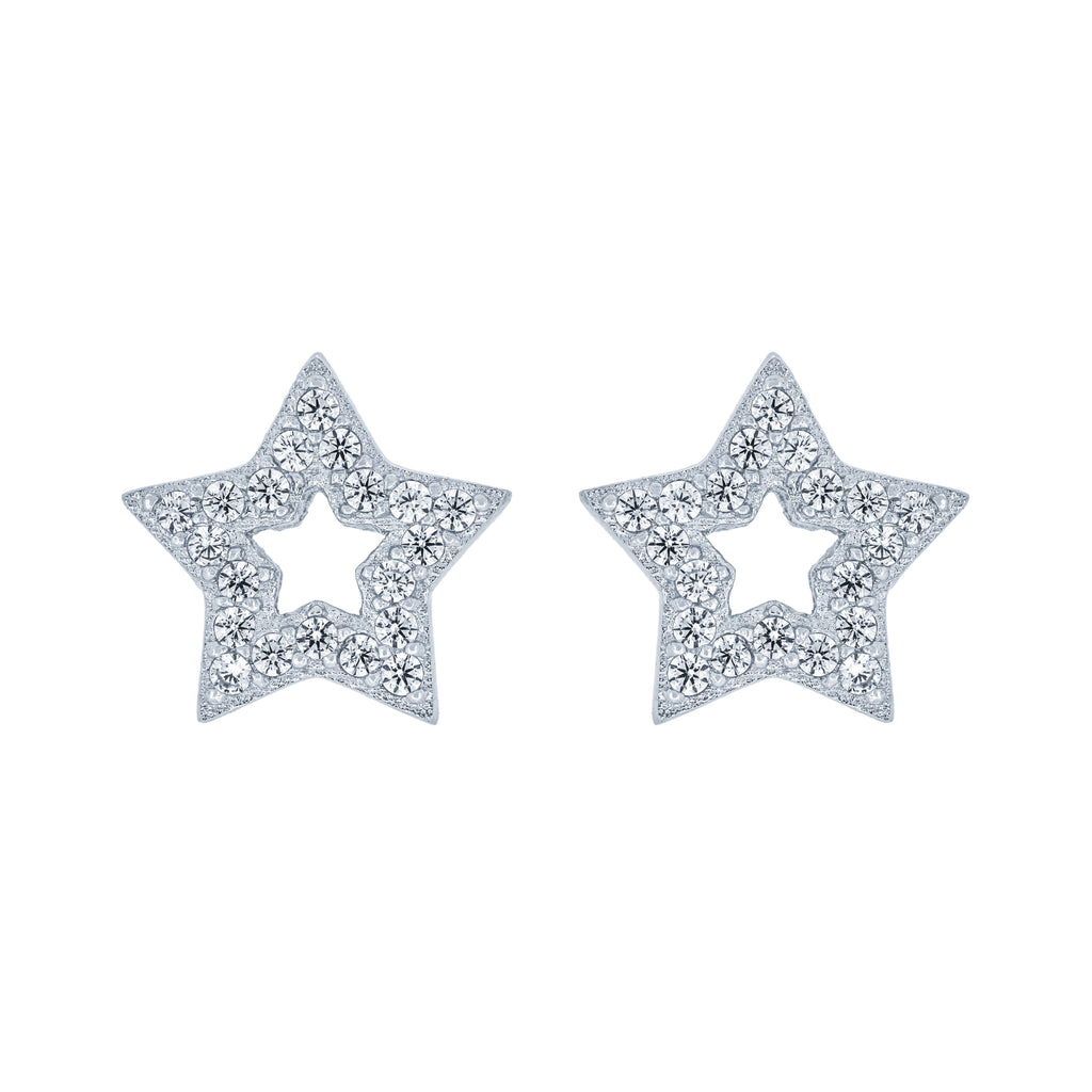 (100052) White Cubic Zirconia Star Stud Earrings In Sterling Silver