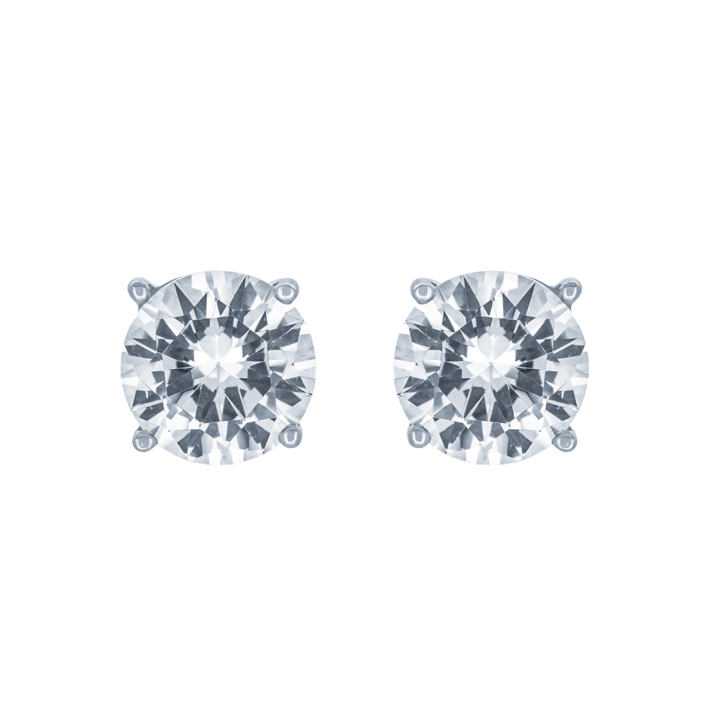 (100053) Round Cut 7mm White Cubic Zirconia Stud Earrings In Sterling Silver