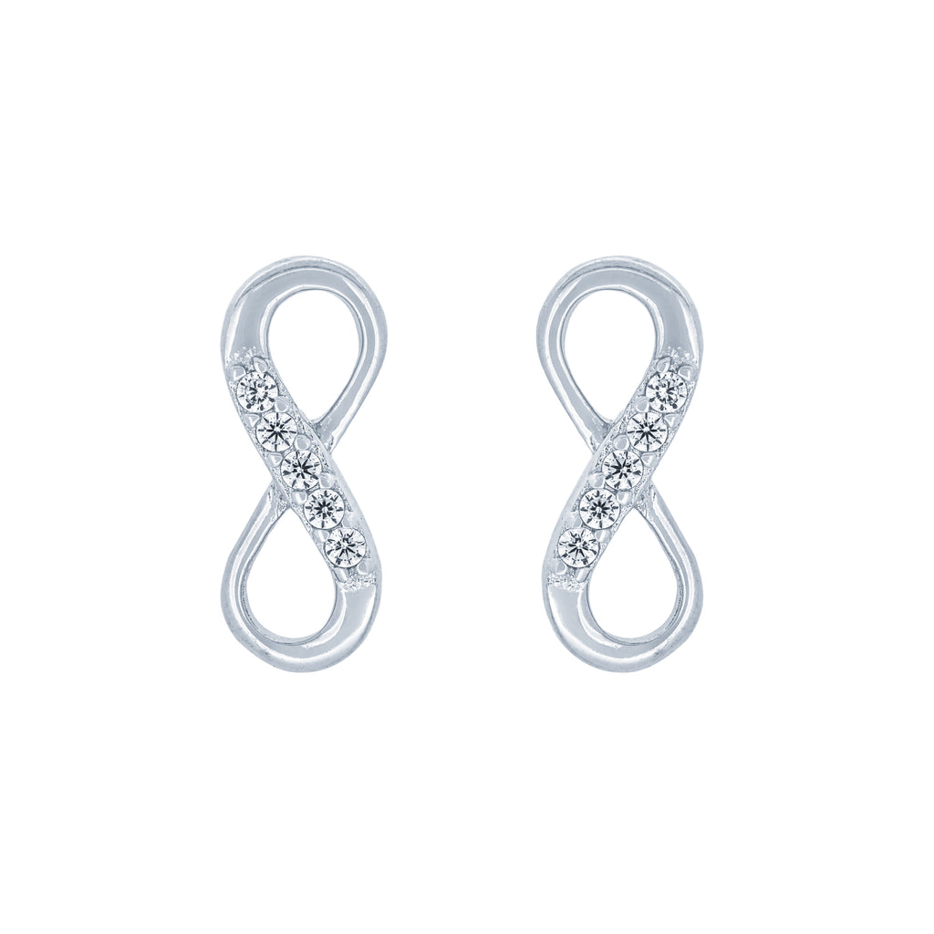 (100054) White Cubic Zirconia Infinity Stud Earrings In Sterling Silver