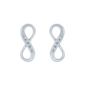 (100054) White Cubic Zirconia Infinity Stud Earrings In Sterling Silver