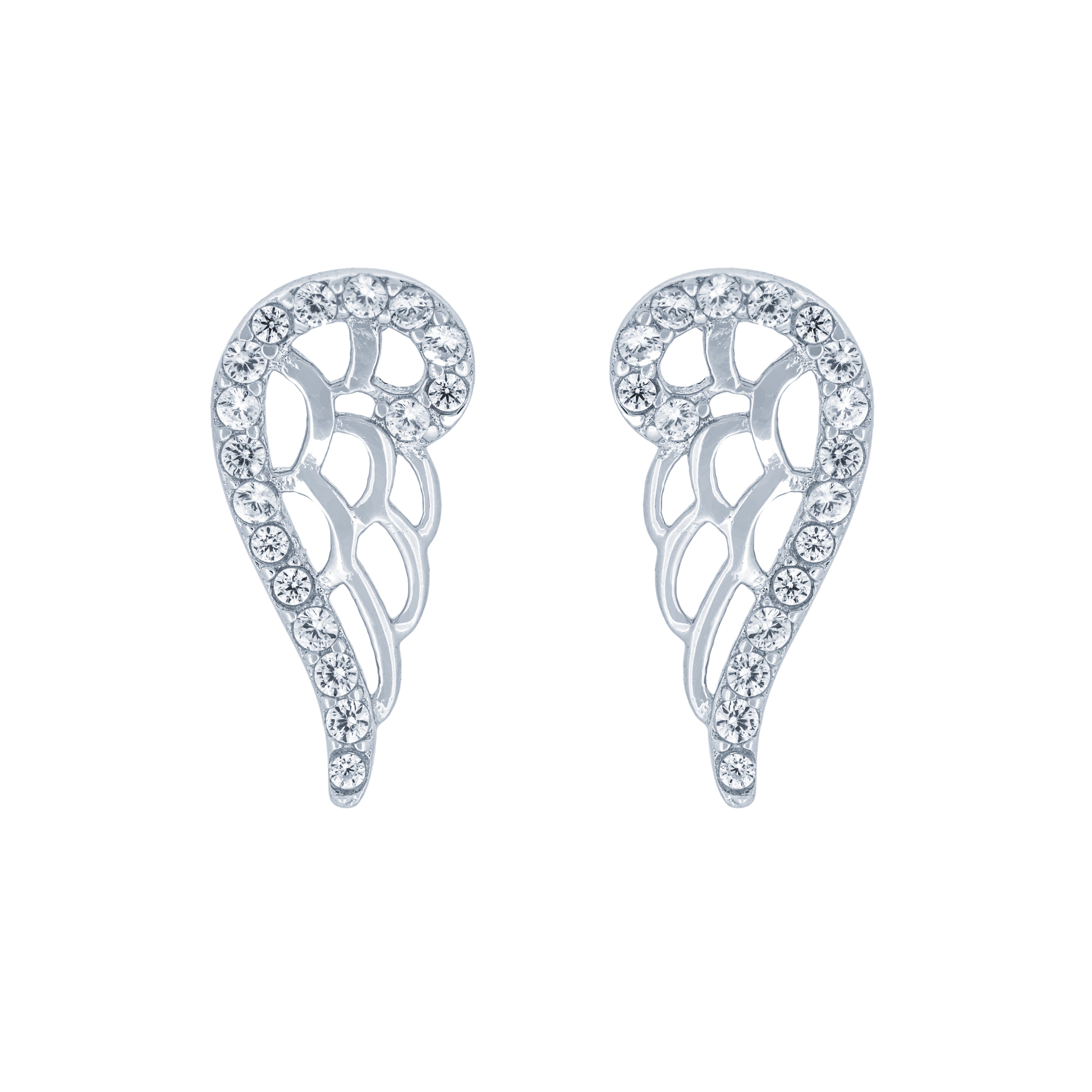 (100055) White Cubic Zirconia Angel Wing Stud Earrings In Sterling Silver