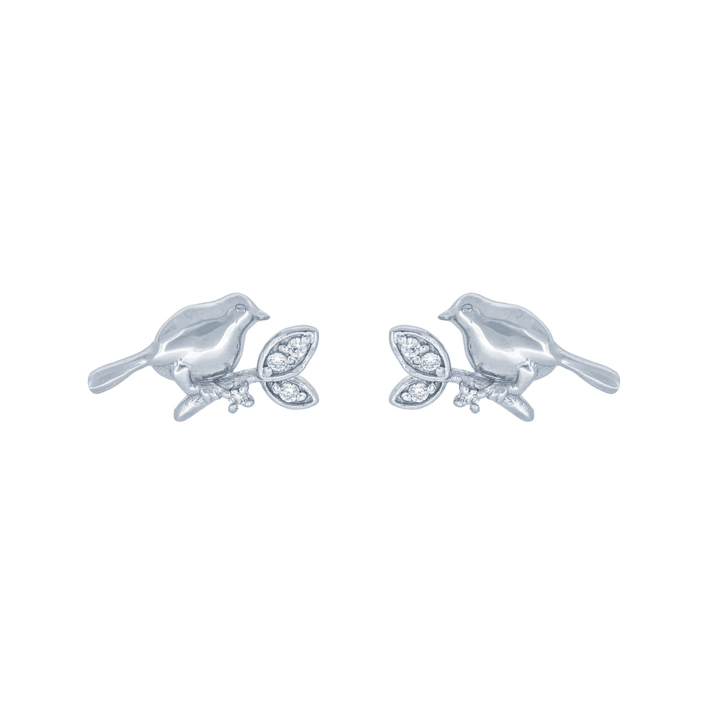 (100060) White Cubic Zirconia Bird Earrings In Sterling Silver